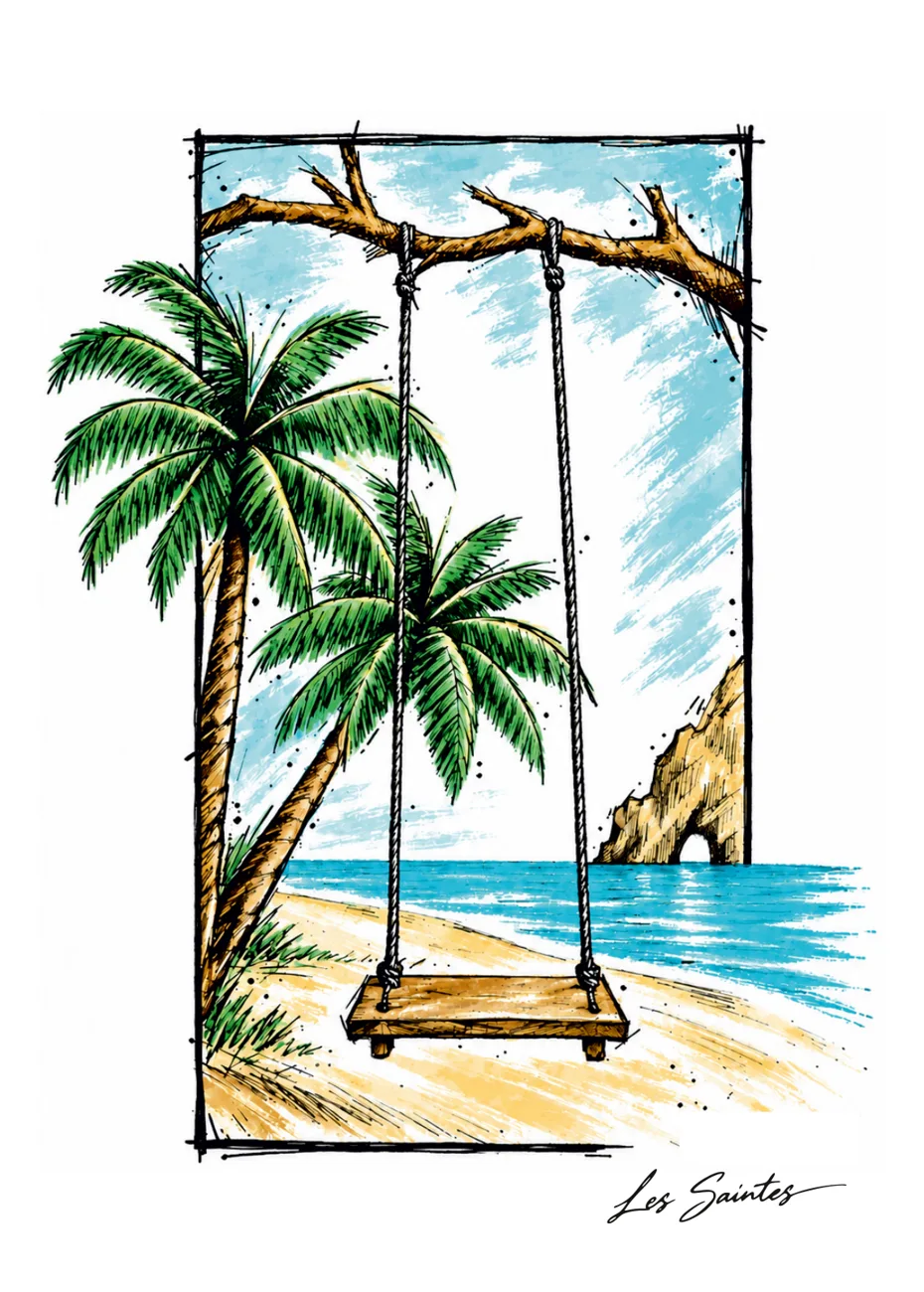 Carte postale A6 Balançoire tropicale, illustration Nerko Ink