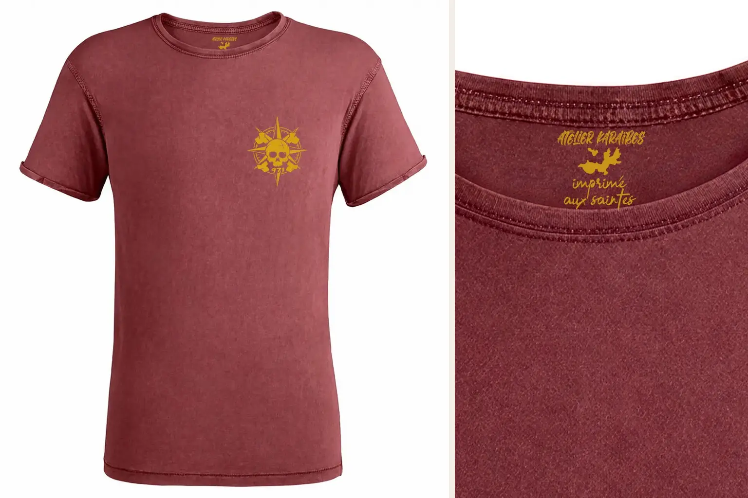 Détail d’un T-shirt de l’Atelier Karaïbes, pour découvrir notre univers textile